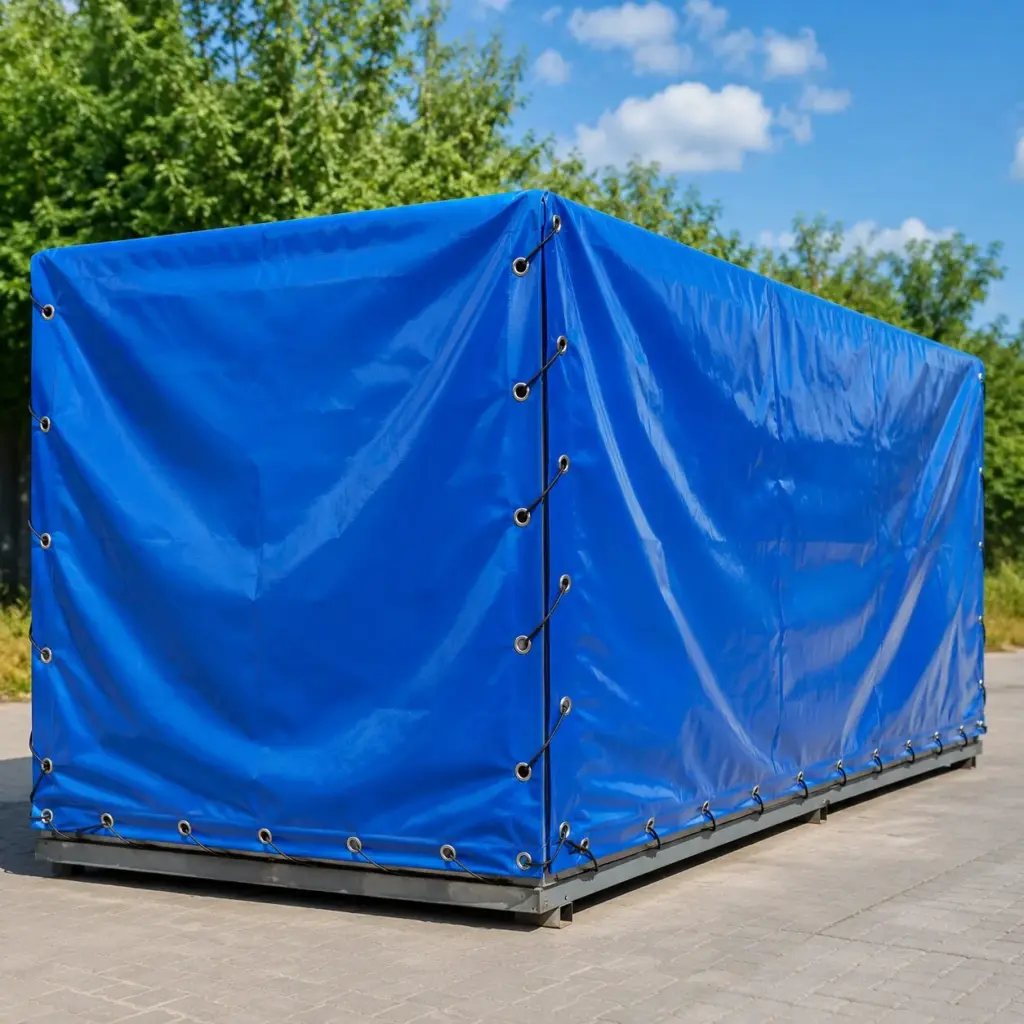 Bâche PVC bleue sur mesure avec œillets et sandows